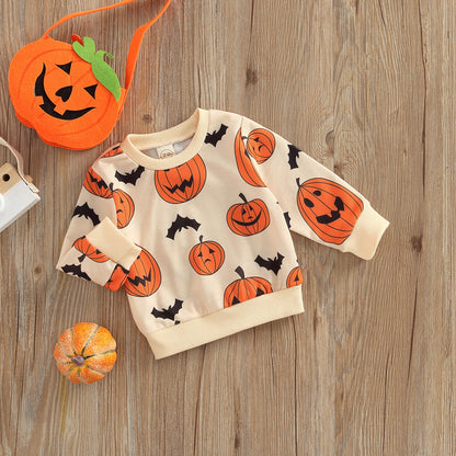 Pumpkin and Bat children's cold-weather blouse