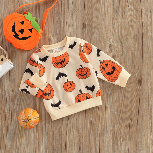 Pumpkin and Bat children's cold-weather blouse