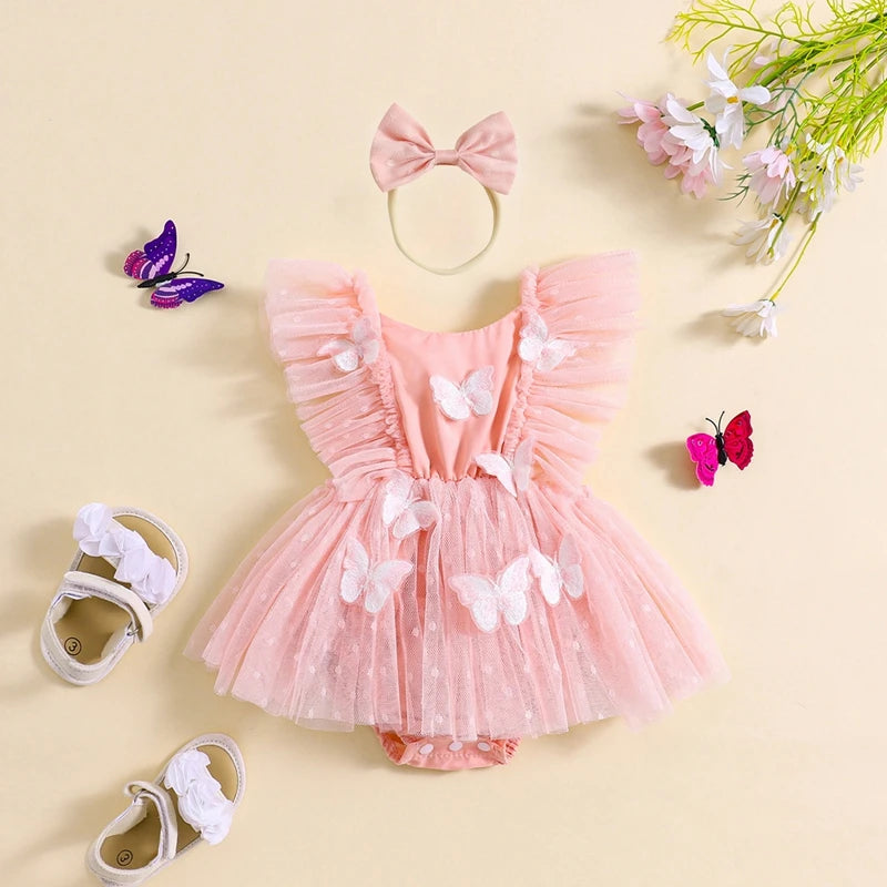 Infant Girl Bodysuit Tulle Butterflies + Bow