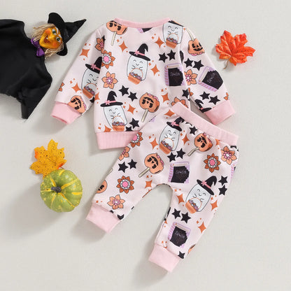 Pumpkin Print Sweatshirt with Sweatpants Halloween