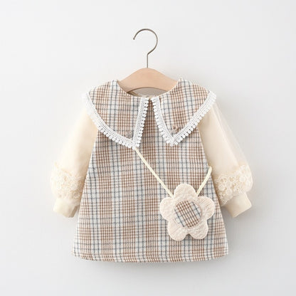 Children's plaid dress with flower bag