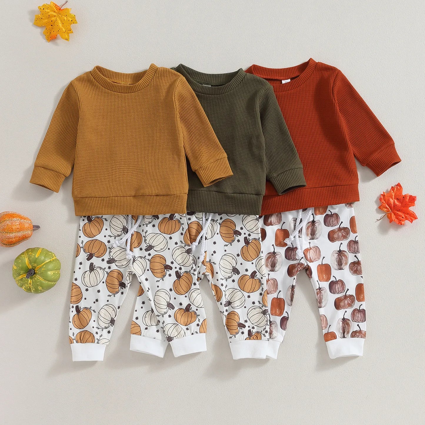 Long Sleeve Tops Pumpkin Print Drawstring Pants Sets