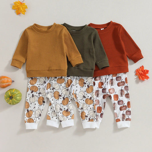 Long Sleeve Tops Pumpkin Print Drawstring Pants Sets