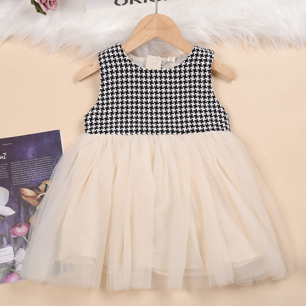 Children's set dress + coat + plaid bag