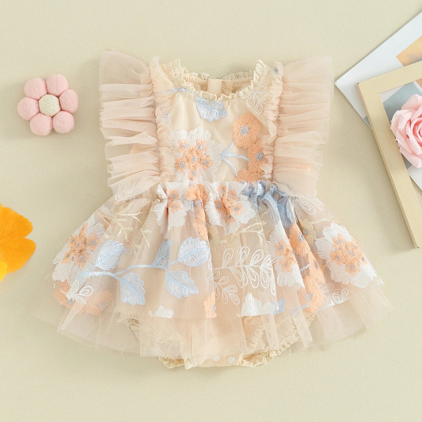 Infant Bodysuit Tulle Embroidered Floral