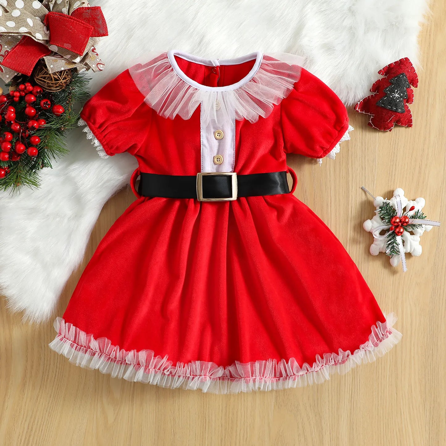 Children's Mama Claus dress with black belt