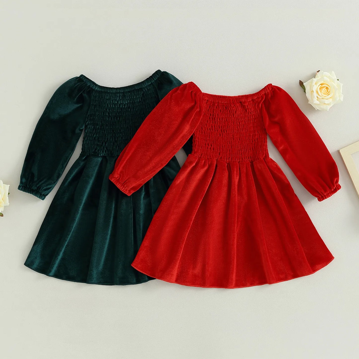 Pleated velvet children's dress