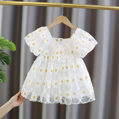 Children's dress with yellow bow