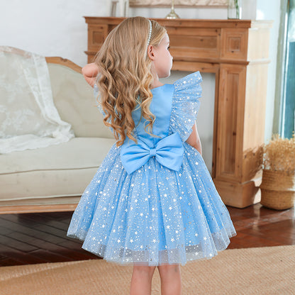 Children's party dress with tulle and stars