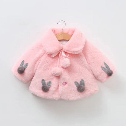 Children's Women's Plush Pompom Bunny Coat