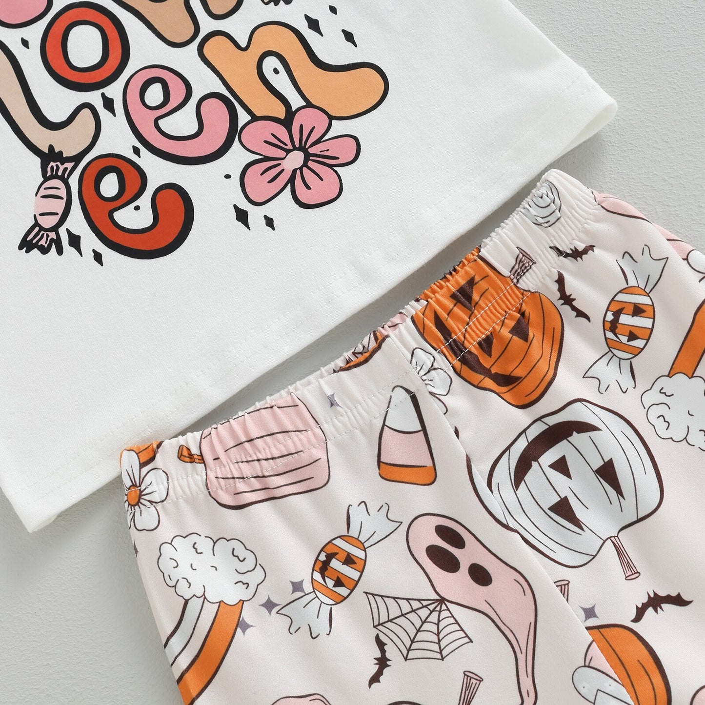 Halloween Set Letter Print Short Sleeve T-Shirt Pumpkin