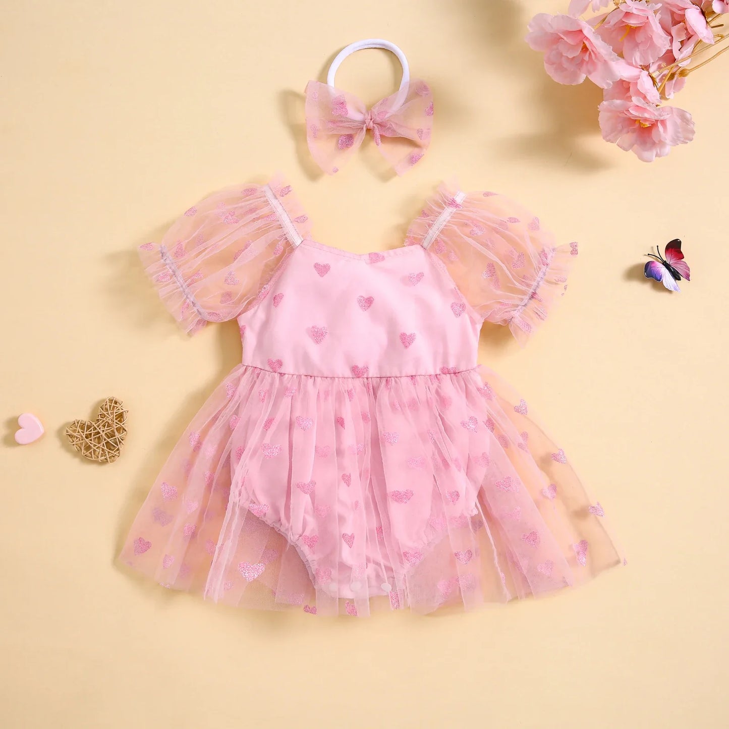 Children's Bodysuit Hearts + Bow