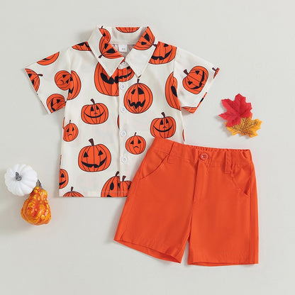 2Pcs Halloween Clothes Set Summer Pumpkin Print