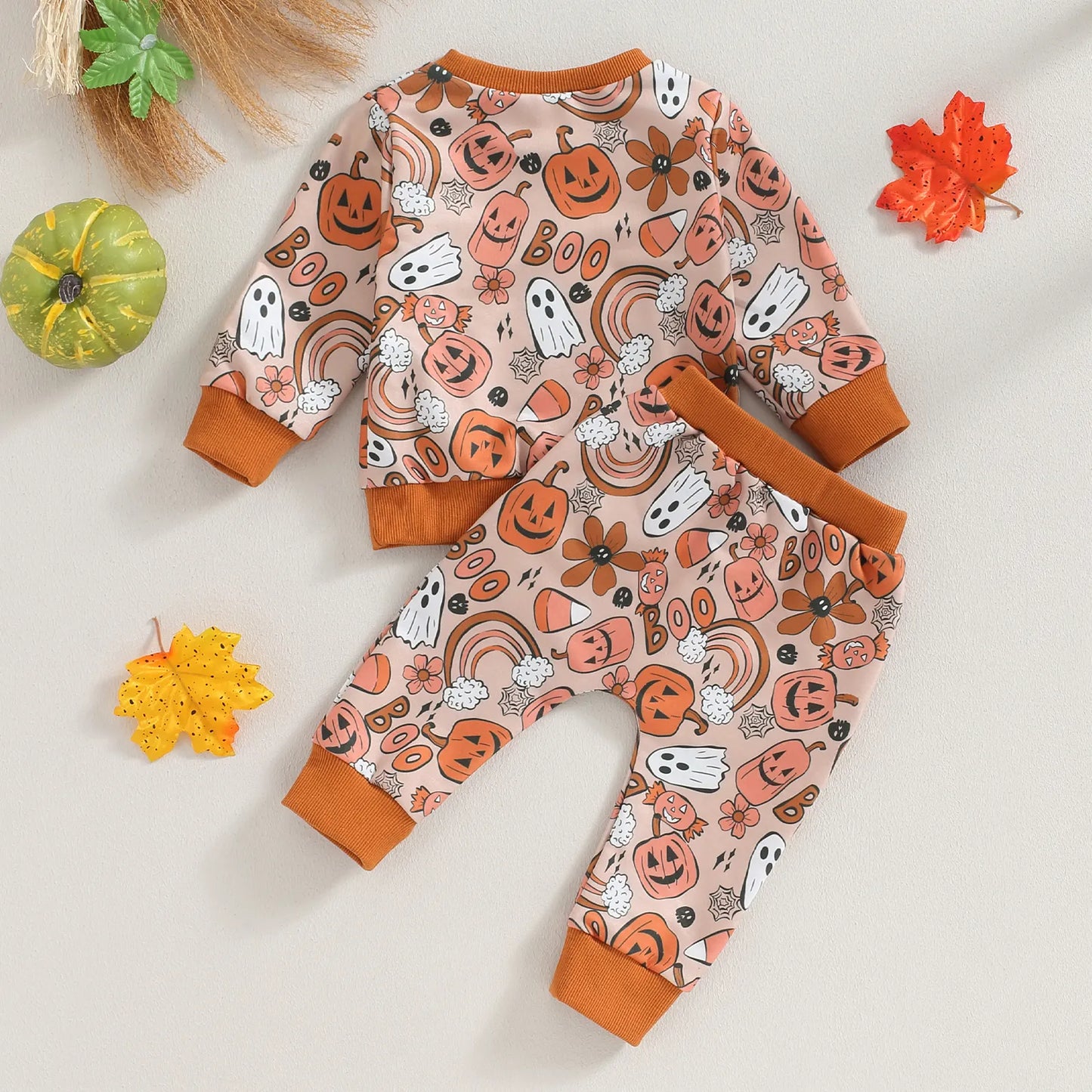 Pumpkin Print Sweatshirt with Sweatpants Halloween