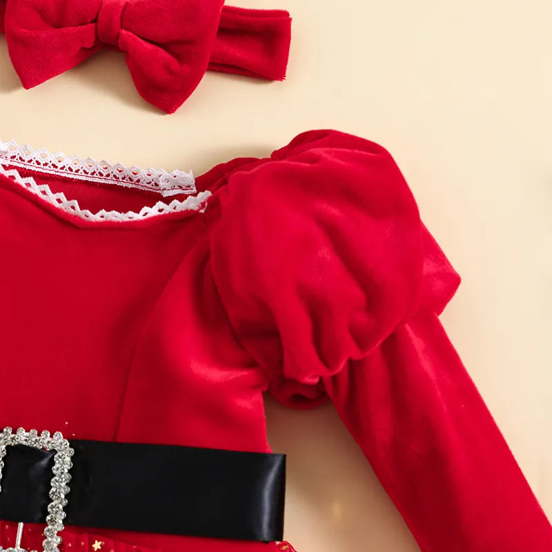 Children's dress with long Mama Claus sleeves + headband