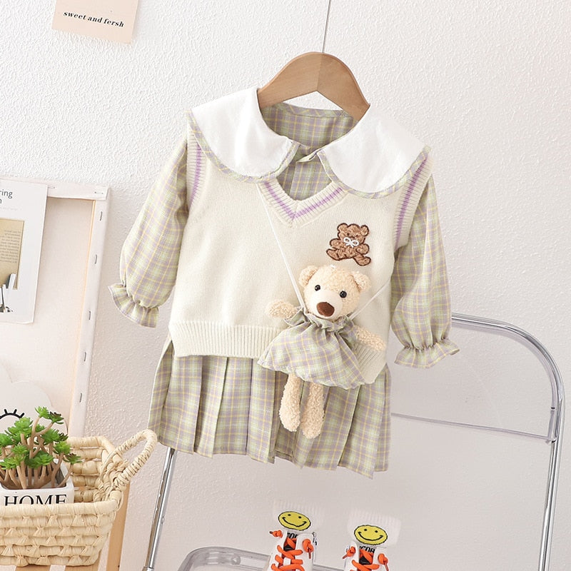 Children's dress with vest and bear bag