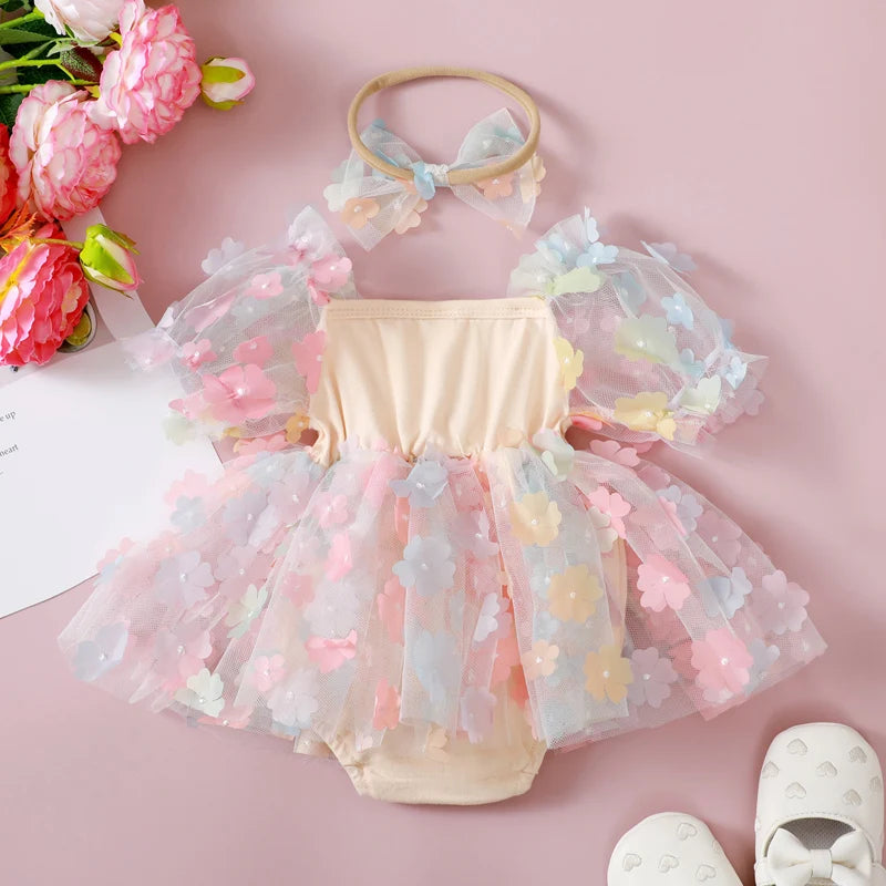 Girl's Infant Bodysuit Floral Tulle + Bow