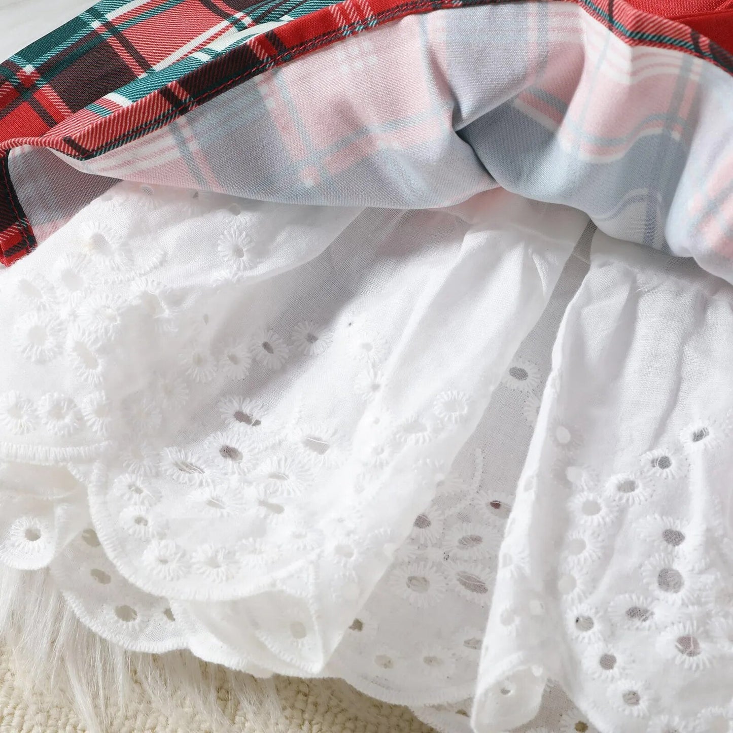 Green Checkered Dress with Red Bow