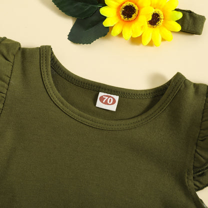 Green set with sunflower shorts + headband