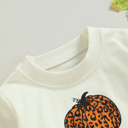 Halloween Long Sleeve Letter Leopard Pumpkin Print