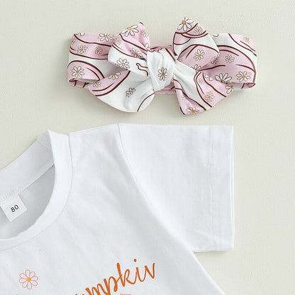 Set, Short  T-shirt Pumpkin Ghost Flare Pants Headband Halloween Clothes