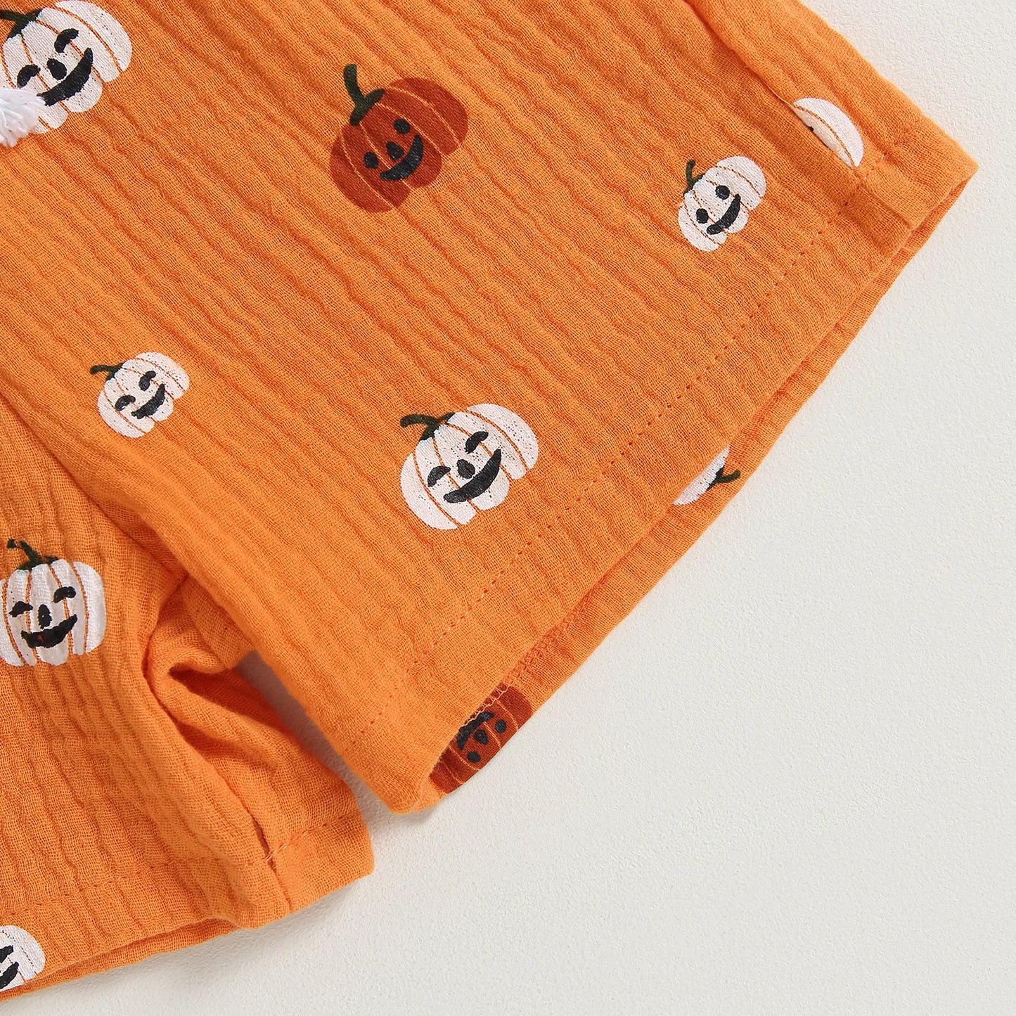 Halloween Pumpkin Print T-Shirt + Pocket Shorts Set