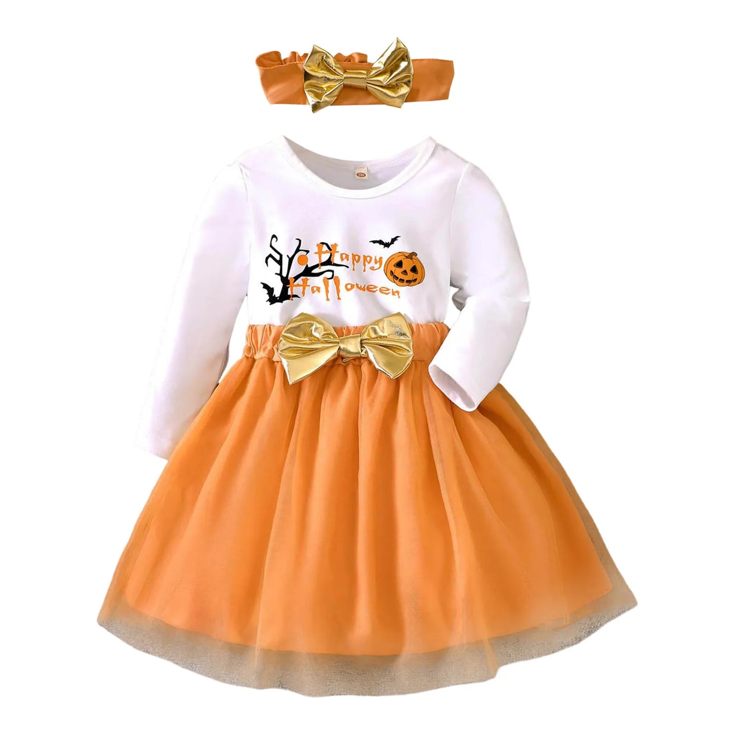 Halloween Pumpkin Bodysuit+Orange Tulle Skirts+Hairband