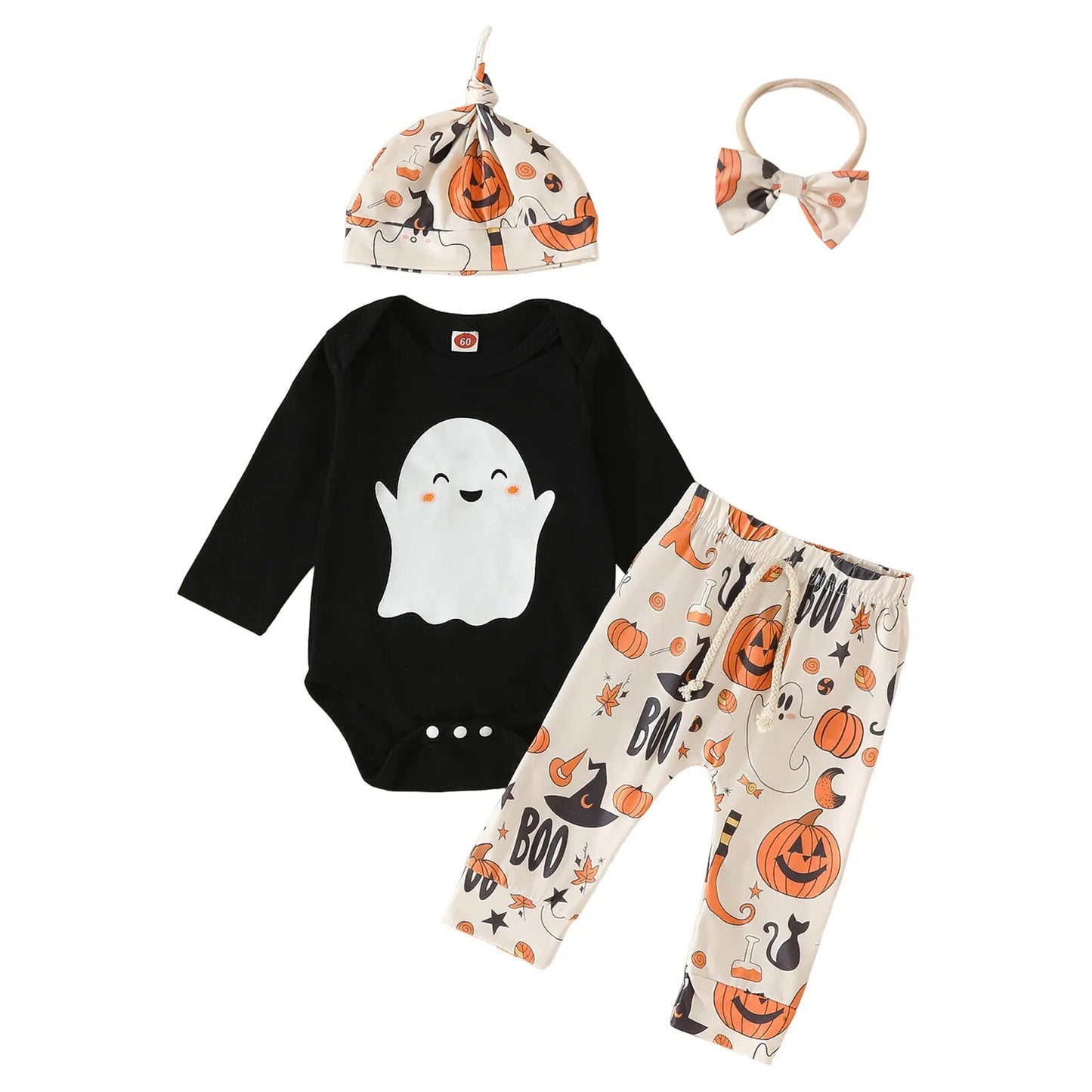 Halloween Romper +Pants+Headband+Cap 4Pcs Outfits