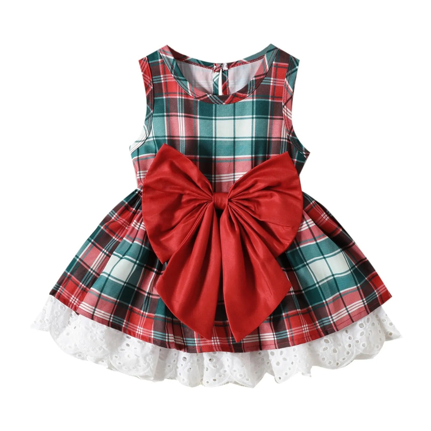 Green Checkered Dress with Red Bow