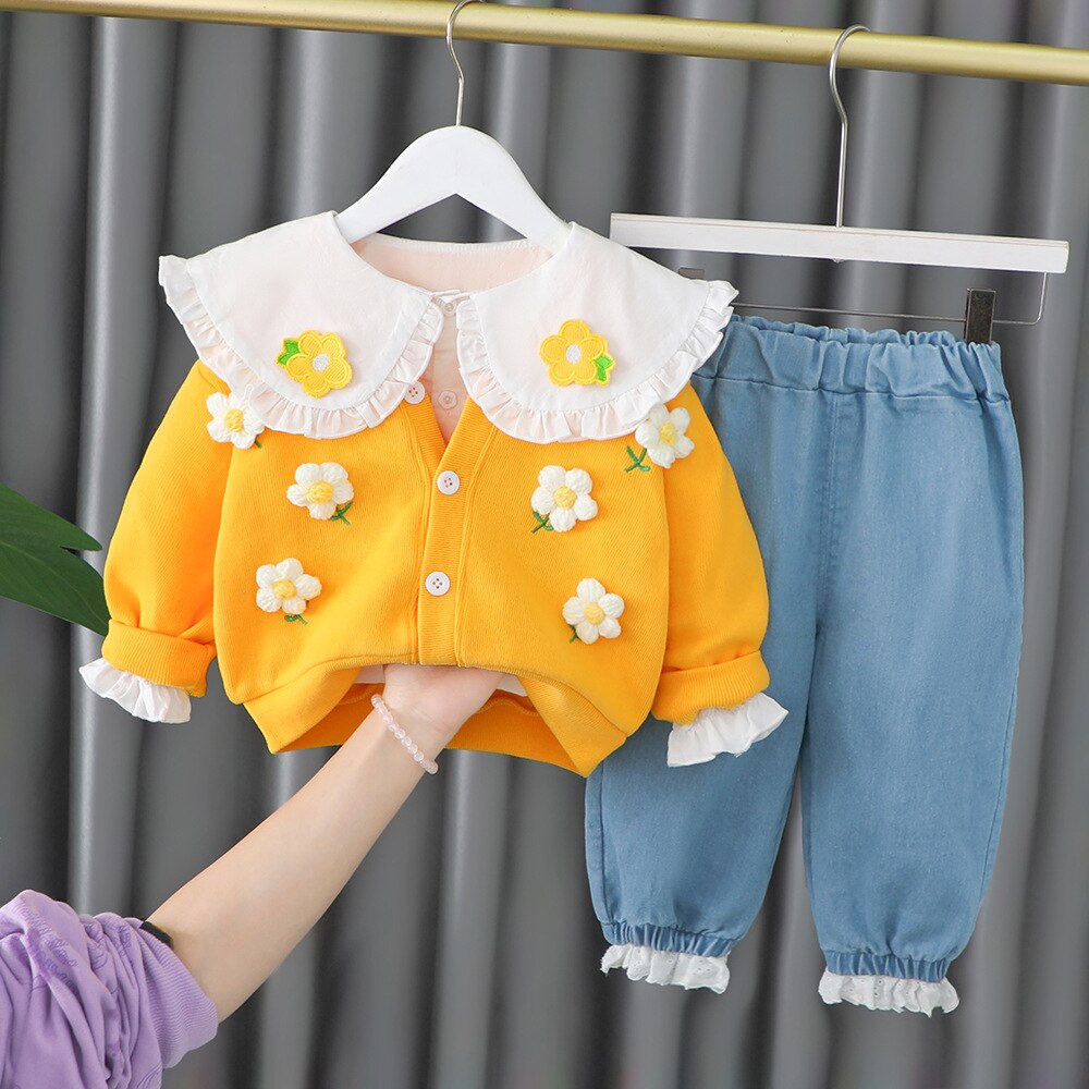 Children's shirt set with flower collar