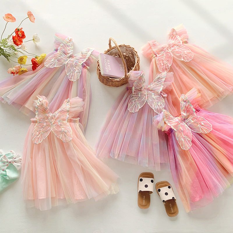 Children's colorful tulle dress with butterfly wings