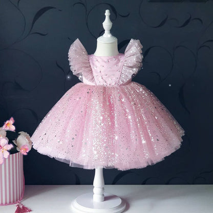 Children's party dress with tulle and stars