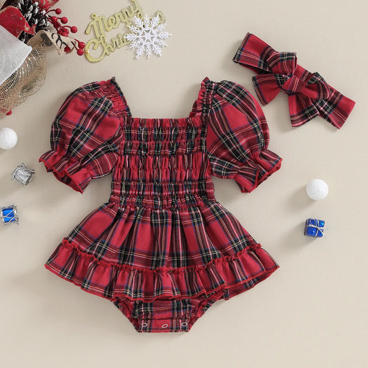 Women's Children's Bodysuit Plaid Sleeve + Sash