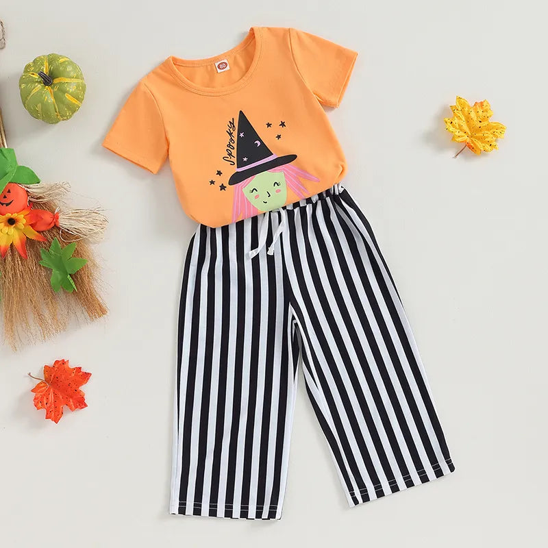 Set Toddler Halloween Witch Print T-Shirt