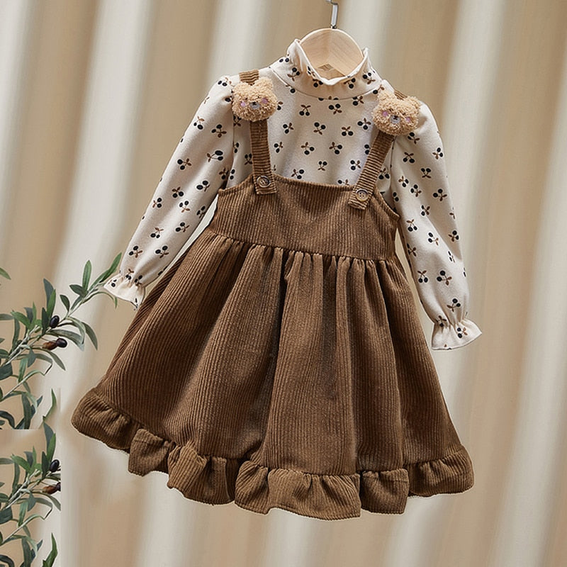 Children's set with velvet dress and bear