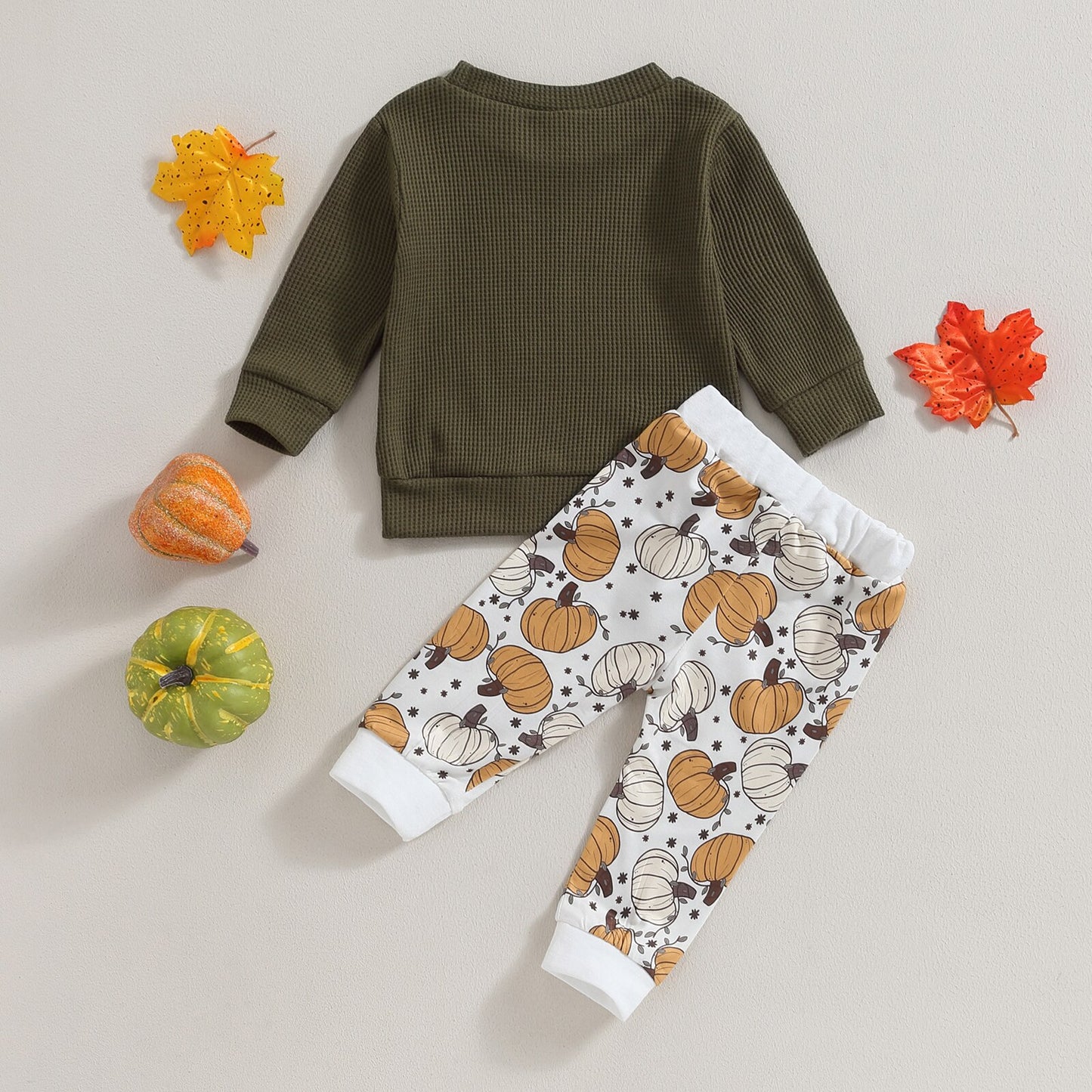 Long Sleeve Tops Pumpkin Print Drawstring Pants Sets