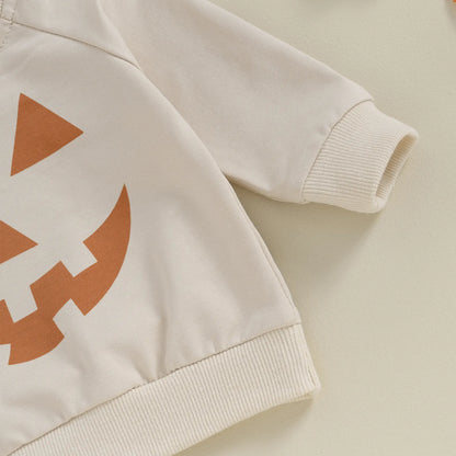 Halloween Pumpkin Print Long Sleeve Sweatshirt Elastic Pants Set Infant Fall Clothes