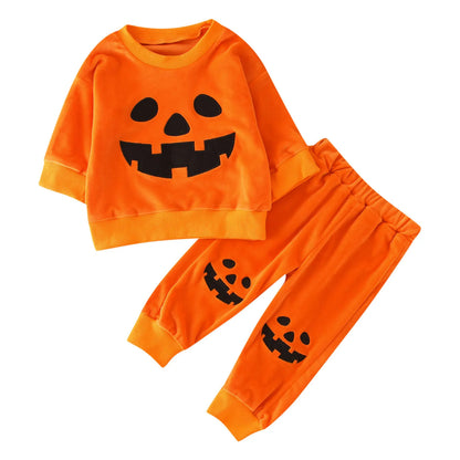 Halloween  Costumes Toddler Sets Cute Pumpkin Long Sleeve Tops Pants