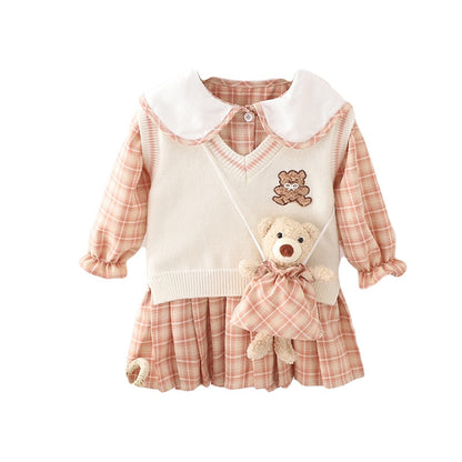 Children's dress with vest and bear bag