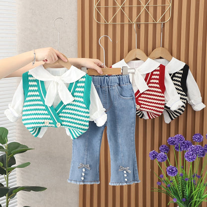 Women's set with striped vest