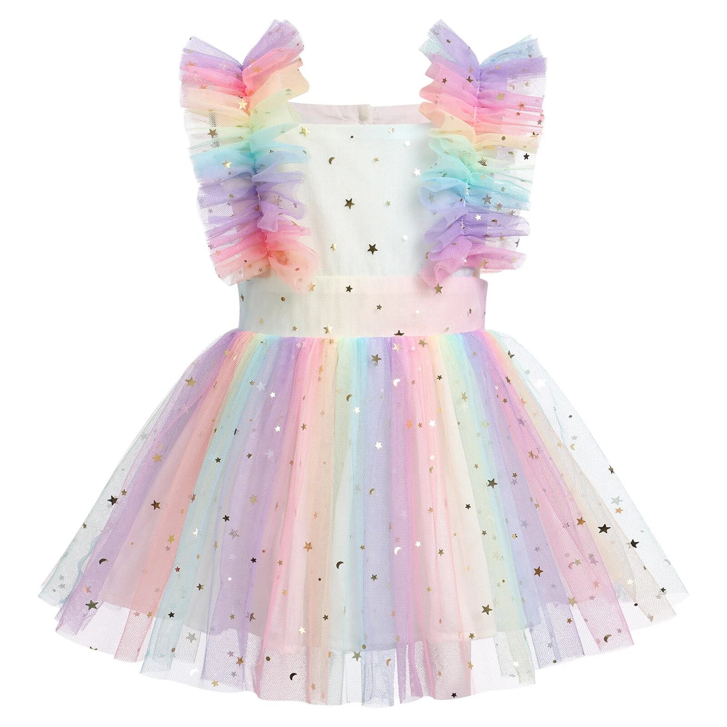 Children's Dress with Ruffled Sleeves and Tulle