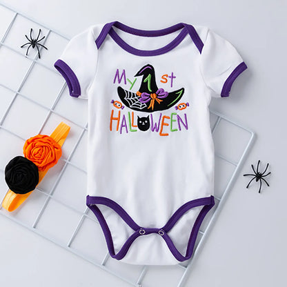 Kids Cotton Letter Halloween Bodysuit Set Jumpsuit+Skirt+Accessories