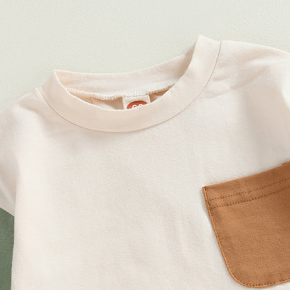 Children's bodysuit with brown pocket