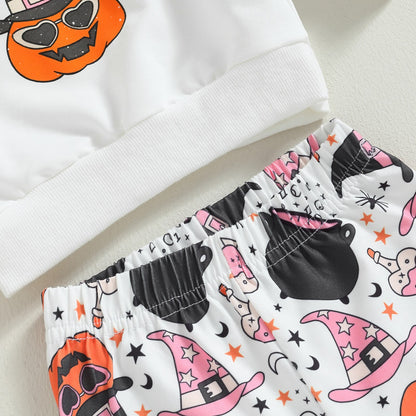 Set, Letters Print Sweatshirt with Pumpkin  Halloween