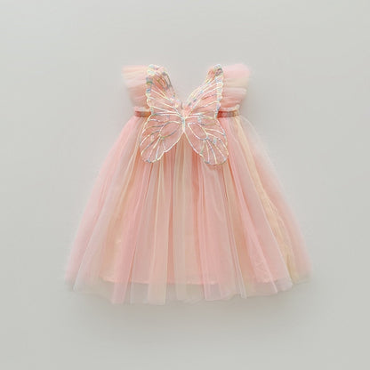 Children's colorful tulle dress with butterfly wings