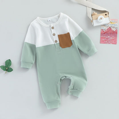 Children's green jumpsuit with buttons and pocket