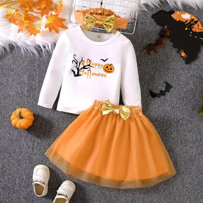 Halloween Pumpkin Bodysuit+Orange Tulle Skirts+Hairband