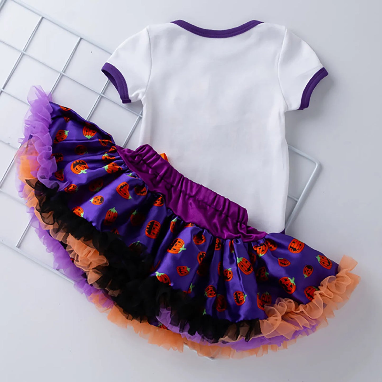 Kids Cotton Letter Halloween Bodysuit Set Jumpsuit+Skirt+Accessories