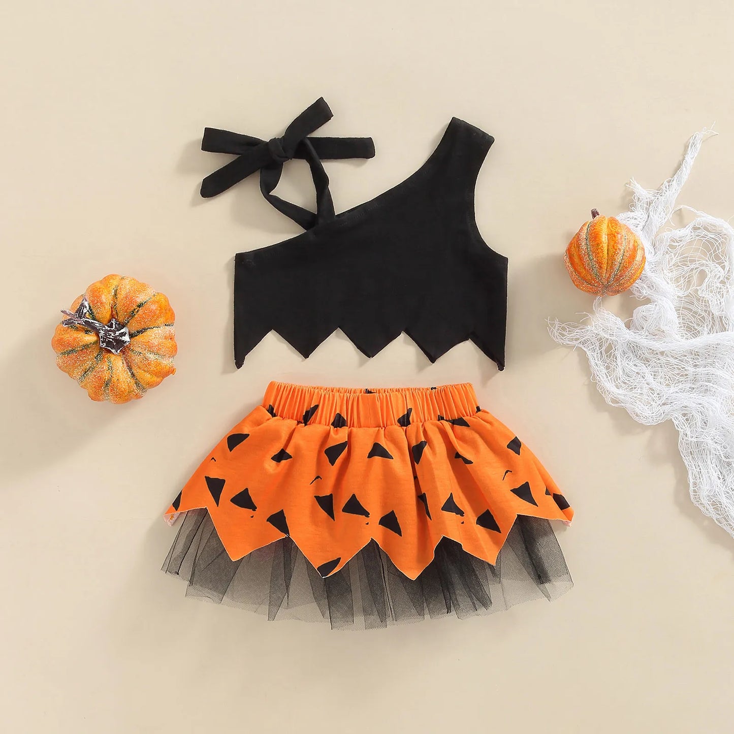 Halloween  Set, Tie-Up Shoulder Crop Tops Vest