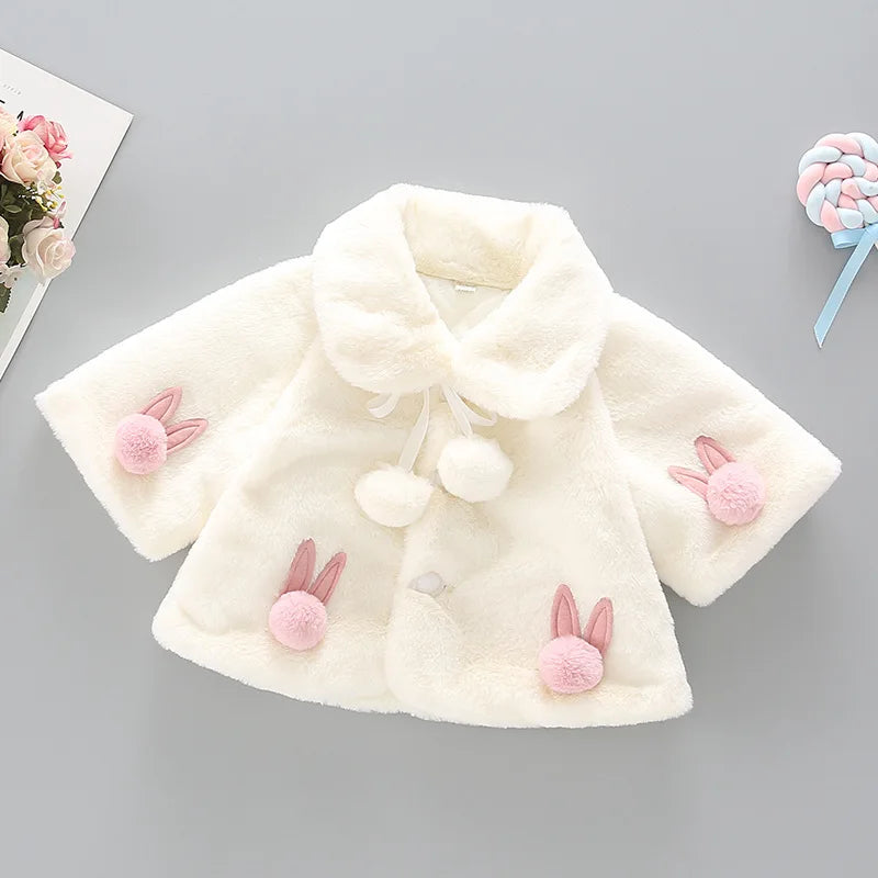 Children's Women's Plush Pompom Bunny Coat